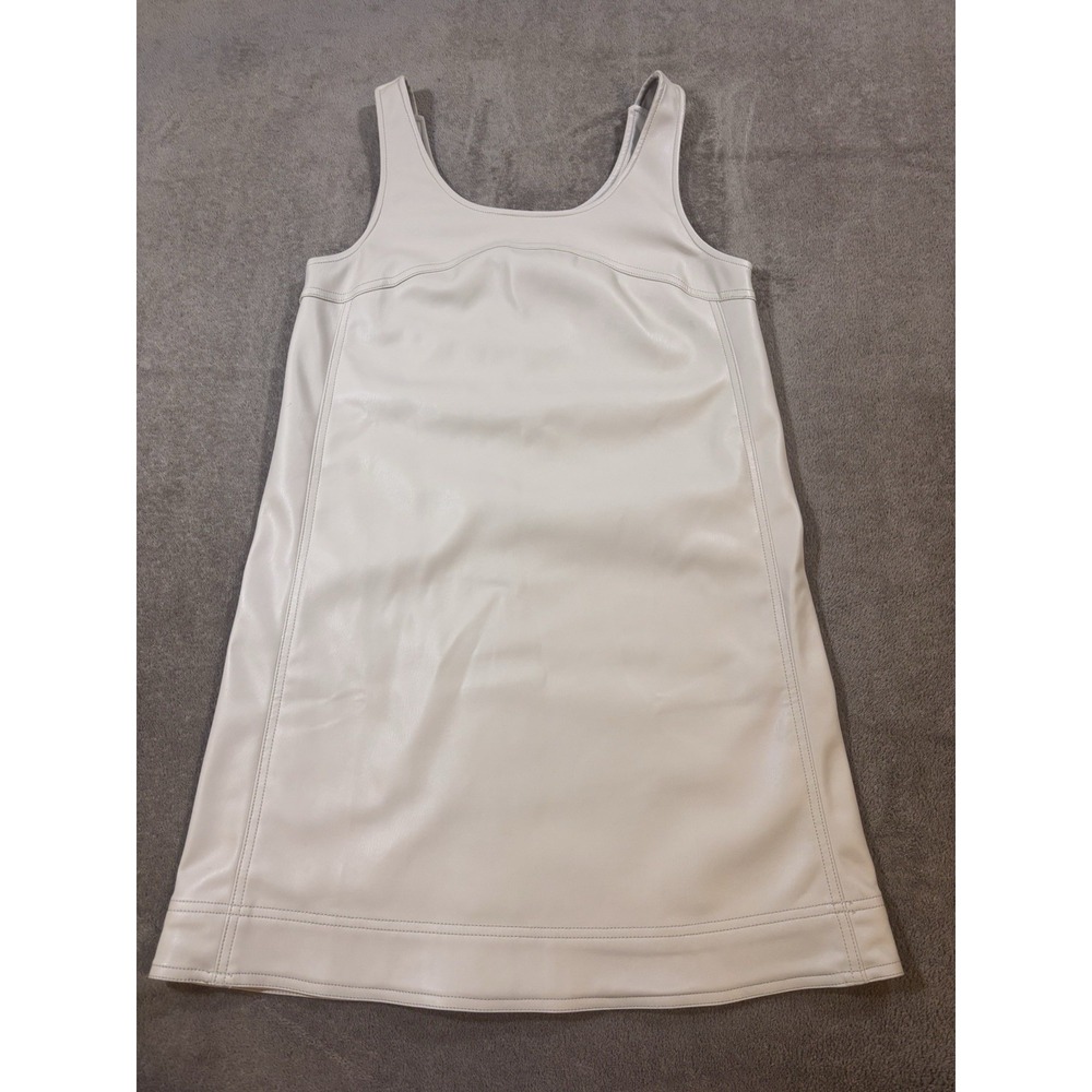 Pilcro Anthropologie Cream Faux Leather Shift Mini Dress Scoop Neck Womens 0